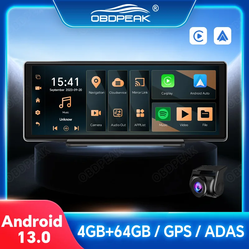 K50 안드로이드 13 AI 10.26 스크린 대시 캠, 4G GPS 내비게이션 카플레이, 안드로이드 오토 4G + 64G 백미러 비디오 녹음기 듀얼 렌즈
