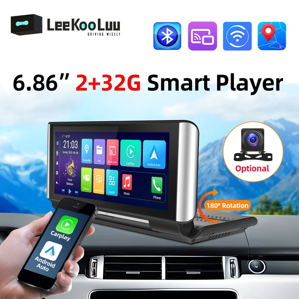 LeeKooLuu 무선 카플레이, 안드로이드 13.0 자동차 라디오, 범용 멀티미디어 플레이어, GPS 블루투스, 2G + 32G, 6.86 인치